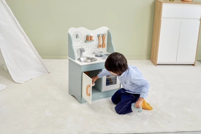 Wooden Green and White Play Kitchen