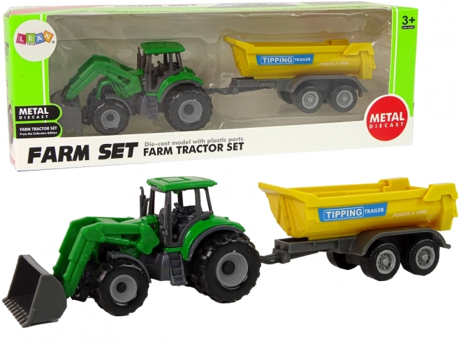 Green Farm Tractor with Yellow Trailer Toy