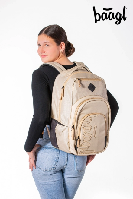 Baagl Coolmate Beige Set: Backpack, Pencil Case, and Bag