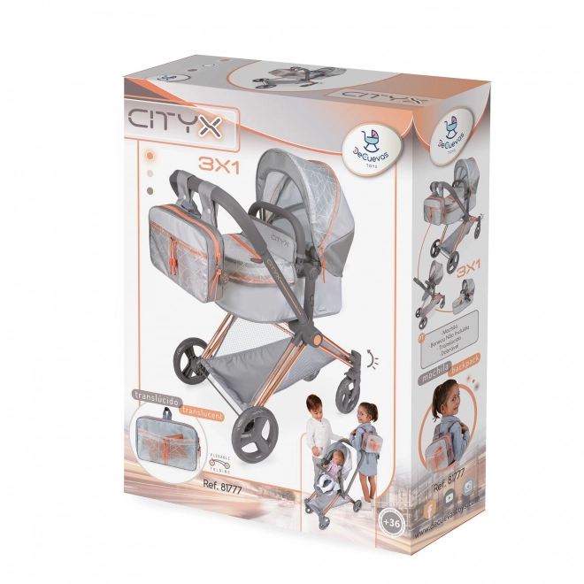 Folding 3-in-1 Doll Stroller with Backpack City X 2024