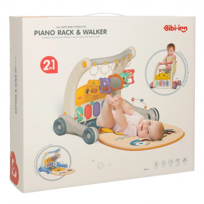 Educational Play Gym and Walker with Piano 2-in-1 Gray