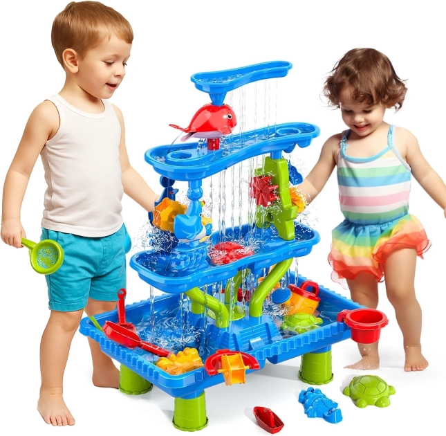 Woopie Table Water Game 4-in-1 with Sandbox and XL Waterfall 4-level Dolphin