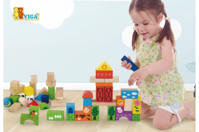 Wooden Building Blocks Farm Set