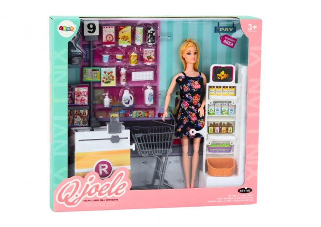 Doll Supermarket Set with Shelves and Shopping Cart