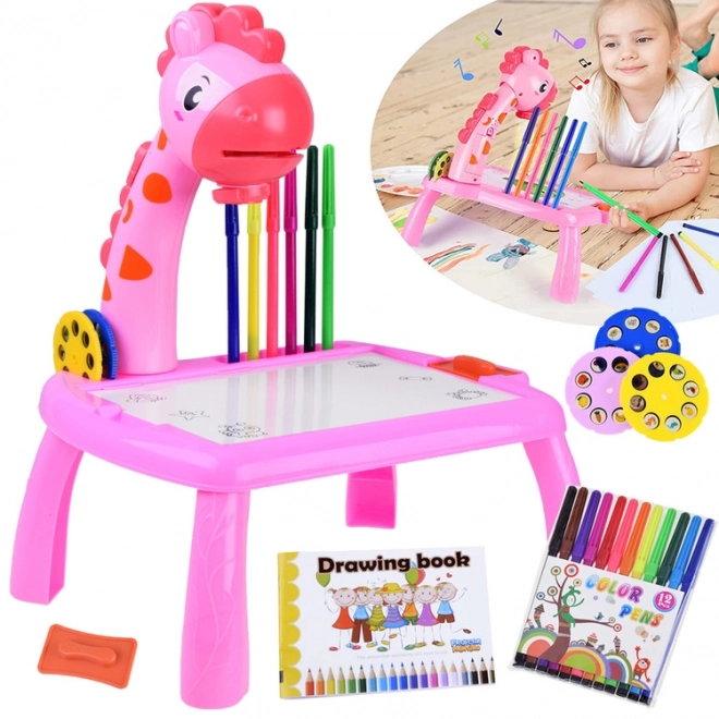 Cute Giraffe Projector and Drawing Set – pink