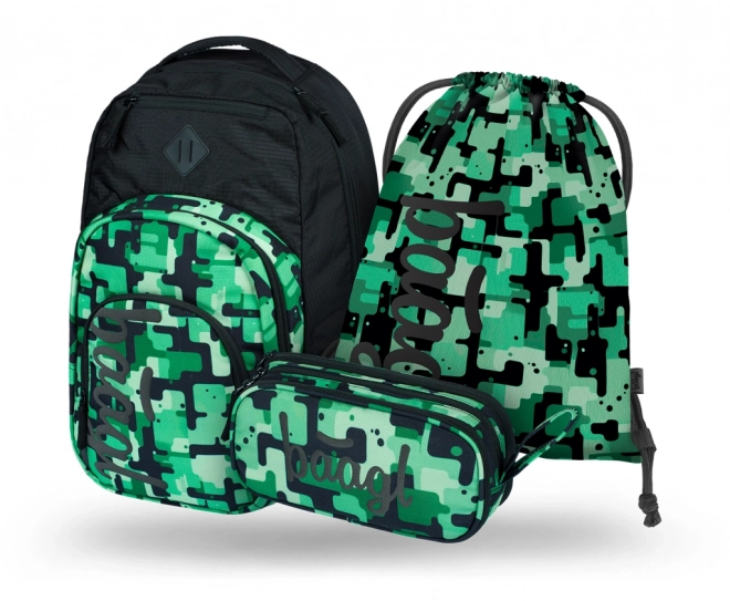 Baagl School Set Coolmate Green: Backpack, Pencil Case, Drawstring Bag