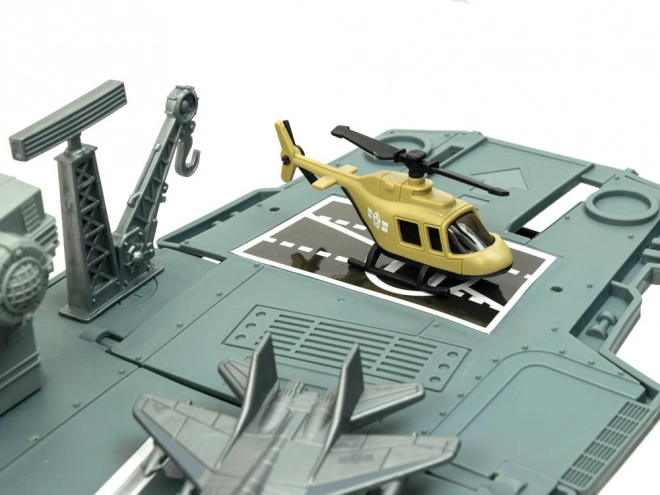 Large Military Aircraft Carrier with Planes and Vehicles