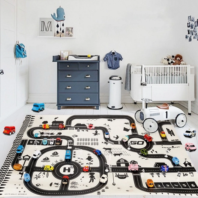 Waterproof play mat with city streets and traffic signs