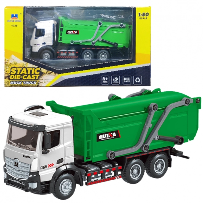 Metal Movable Garbage Truck Huina Green 1:50