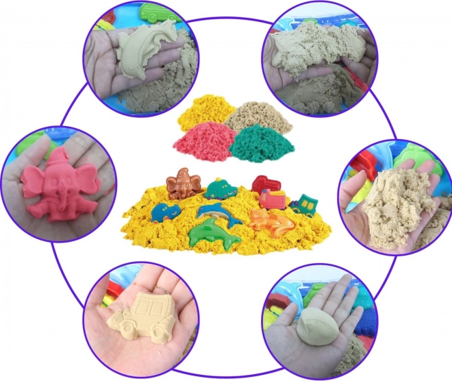 Magisch kinetisch zand Woopie 0,8 kg - set in mand met vormpjes