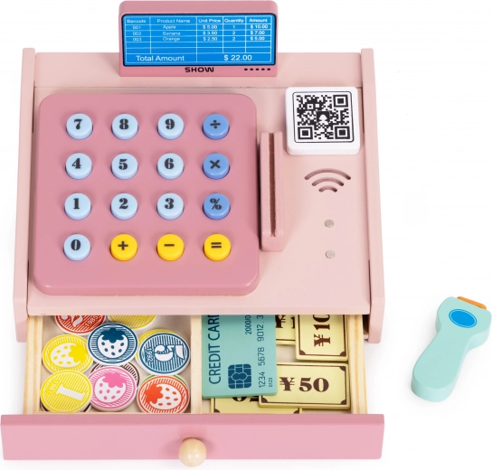 Cassetto apribile e soldi di legno