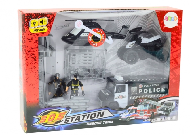 Police Set with Car, Quad, Figures, Helicopter, Lights and Sounds