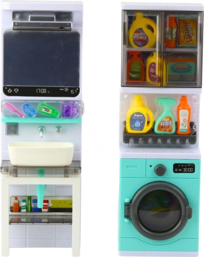 Håndvask med spejl og opbevaringshylder