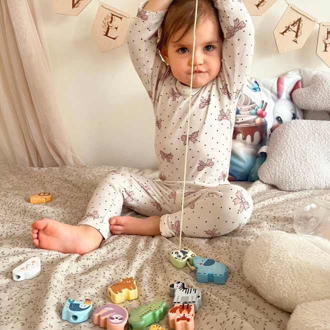 WOOPIE GREEN drewniany zestaw nawlekane ZOO Montessori 13 części
