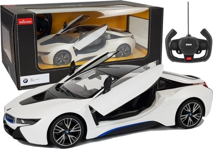 Remote Control Car BMW i8 Rastar 1:14 White with Automatic Doors
