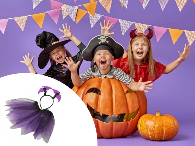 Halloween Costume Skirt Bat Headband Black and Purple