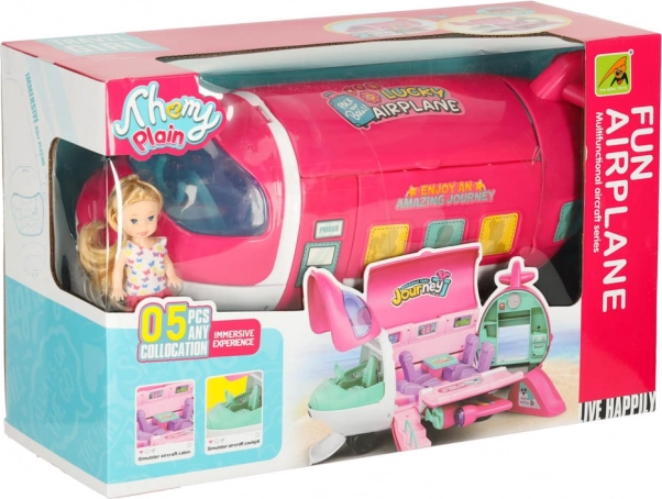 Aereo per bambole 2 in 1 con accessori rosa