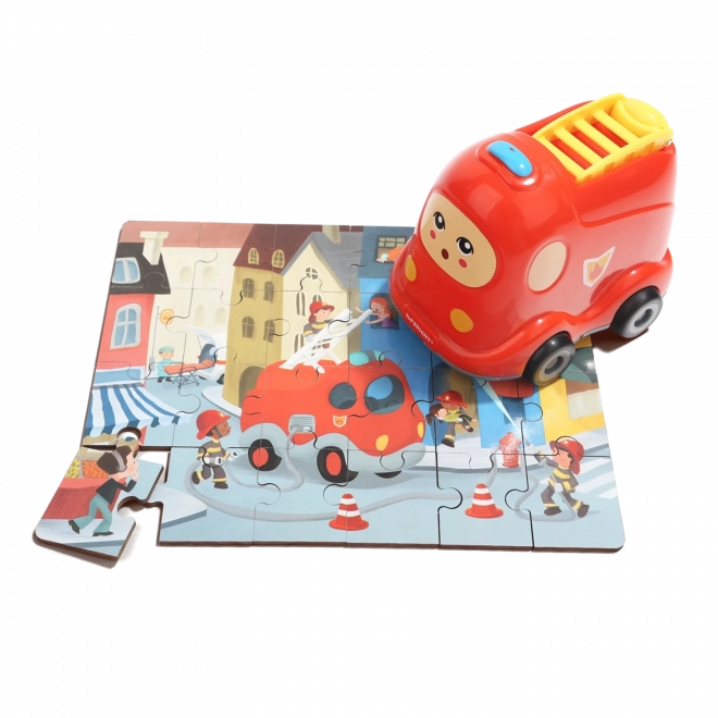 Top Bright Wooden Puzzle Fire Truck