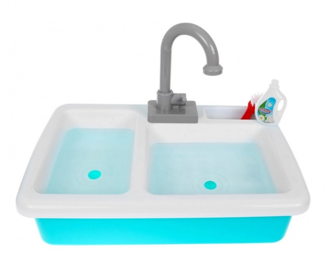 Children's Toy Sink with Faucet and Dishware Set