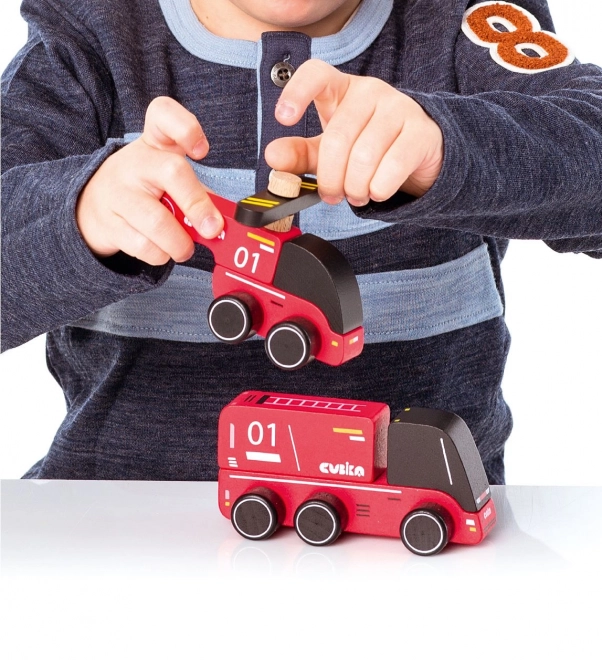 Firefighters Wooden Toy Car with Helicopter