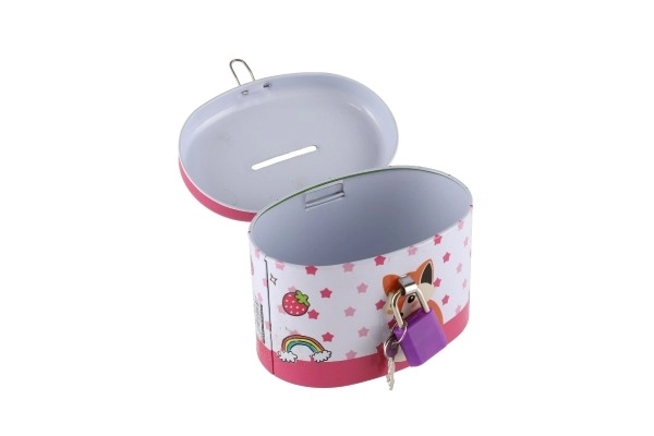 Oval Metal Piggy Bank with Lock