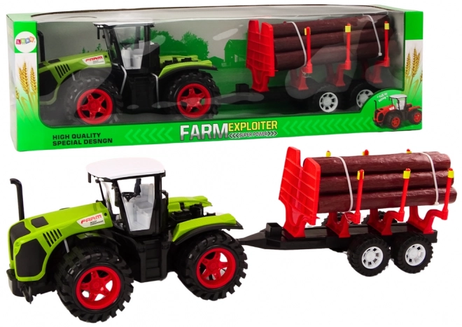 Green Farm Tractor with Log Trailer