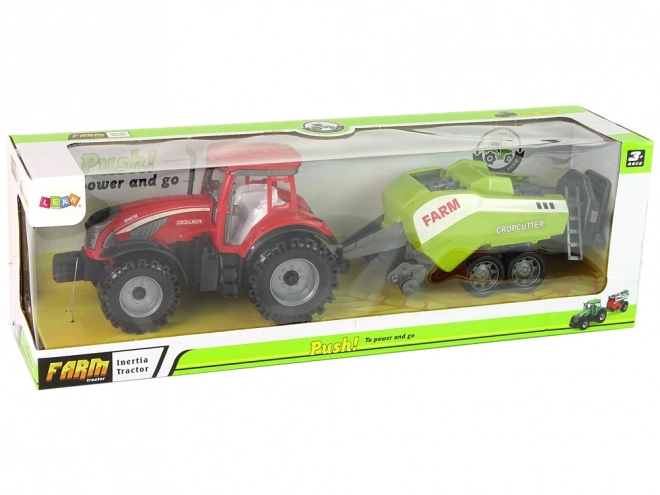 Red Farm Tractor with Green Seeder