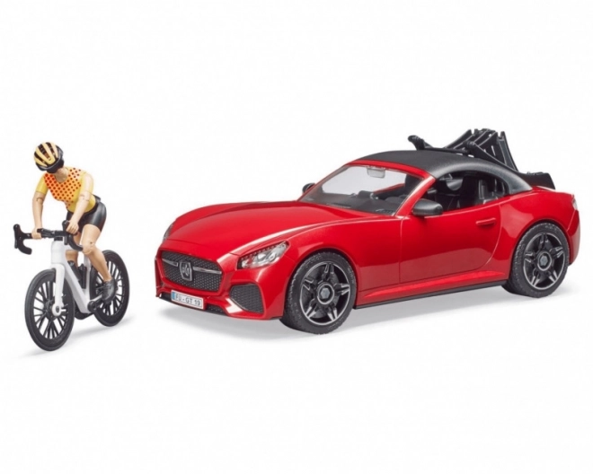 Bruder sports car with cyclist figure and bike