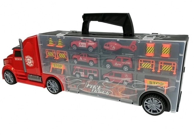 Fire Truck Sorter Suitcase with Cars and Helicopter