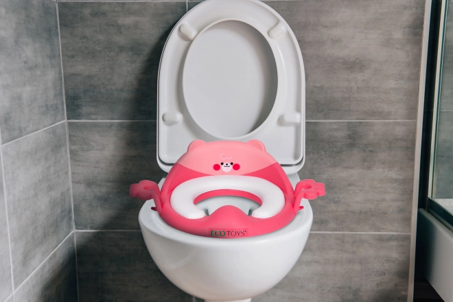 Children's toilet seat with handles, soft cushion, pink