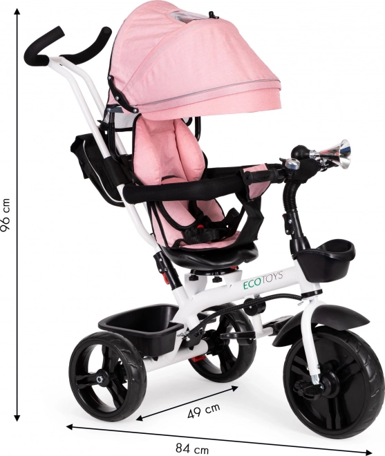 Pink ecotoys tricycle stroller with 360° swivel seat