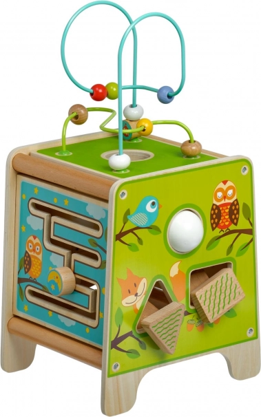 Shape sorters, maze tracks, and rotating elements