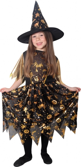 Children's Witch Costume Black-Gold with Hat