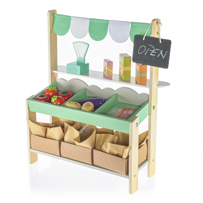 Wooden Market Stall with Fruits and Vegetables for Children