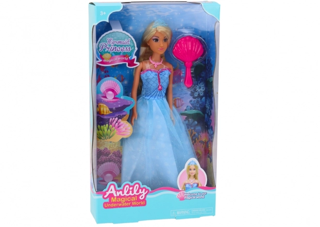 Anlily Mermaid Princess Doll with Blue Dress and Brush