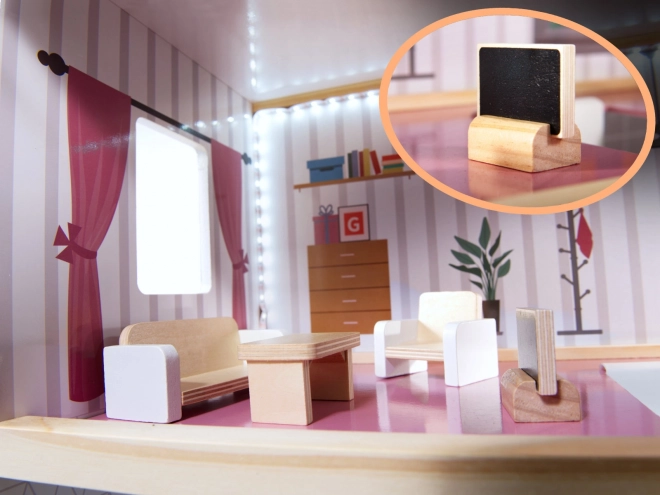 Wooden Dollhouse with LED Lighting