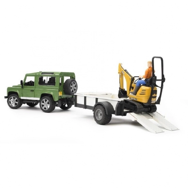 Bruder Land Rover with Trailer and JCB Mini Excavator