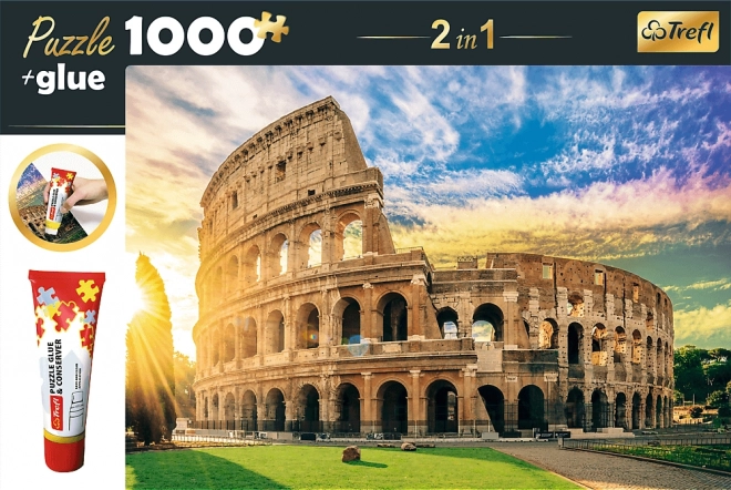 Trefl 2-in-1 Puzzle Set Colosseum Rome Italy 1000 Pieces with Glue