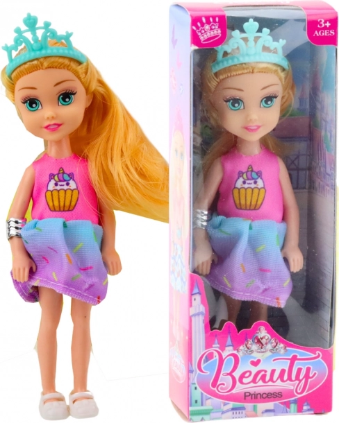 Mini bábika princezná s korunou farebné šaty 14 cm