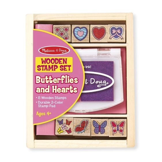 Wooden Stamp Set Butterflies and Hearts