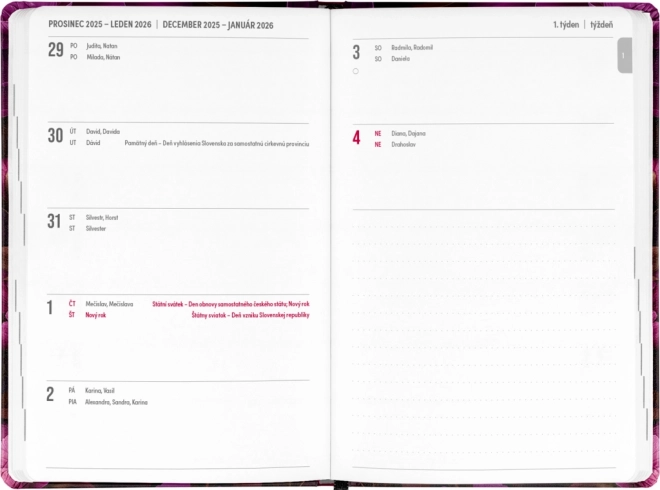 Agenda NOTIQUE 18 mois Petito – Fleurs violettes 2025/2026, 11 x 17 cm