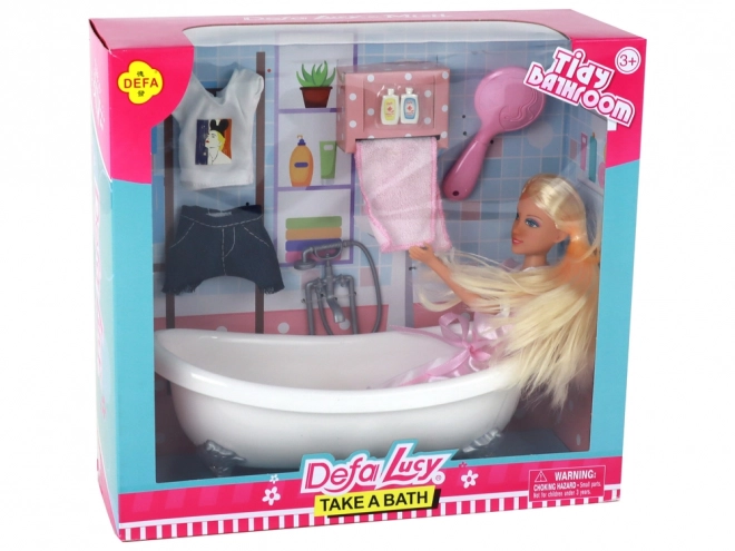 Doll with Long Blonde Hair and Pink Bathrobe