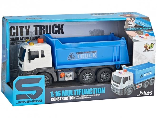 Blue Construction Dump Truck with Liftable Trailer