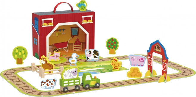 Dřevěná farma v kufříku Tooky Toy
