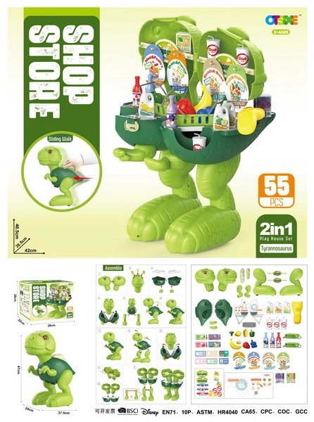 Dinosaur Shopping Playset 2-in-1 for Kids 3+ with Accessories