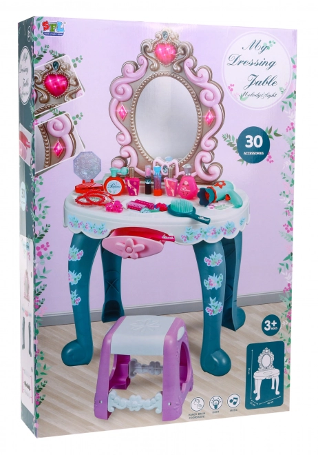 Interactive Vanity with Mirror and Stool for Kids