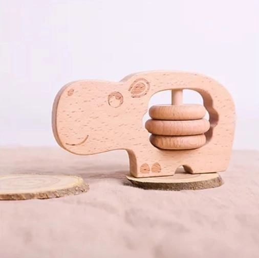 Wooden Rattle Hippopotamus