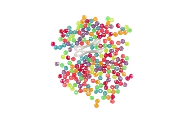 Bead Set With String - Colorful Plastic Beads in Plastic Jar