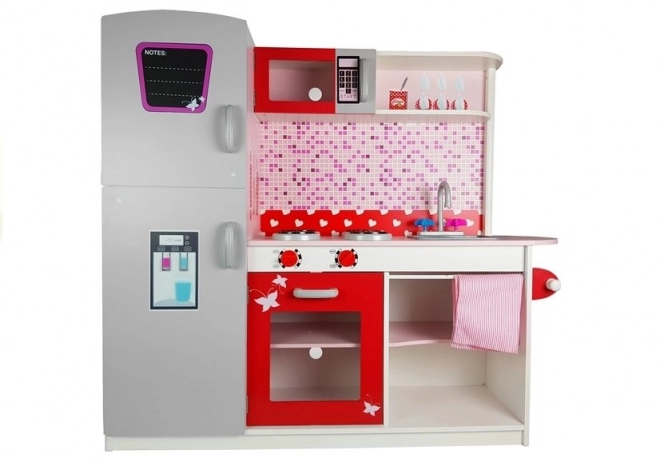 Wooden Play Kitchen with Fridge and Microwave