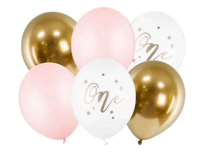 Birthday Balloons in Pastel Pale Pink and Metallic Gold - Set of 6